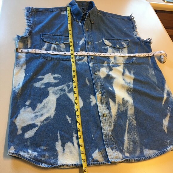 Sports Gallery Sleeveless Denim Shirt Mens XL Button-Down Bleached Grunge Biker - Picture 5 of 8